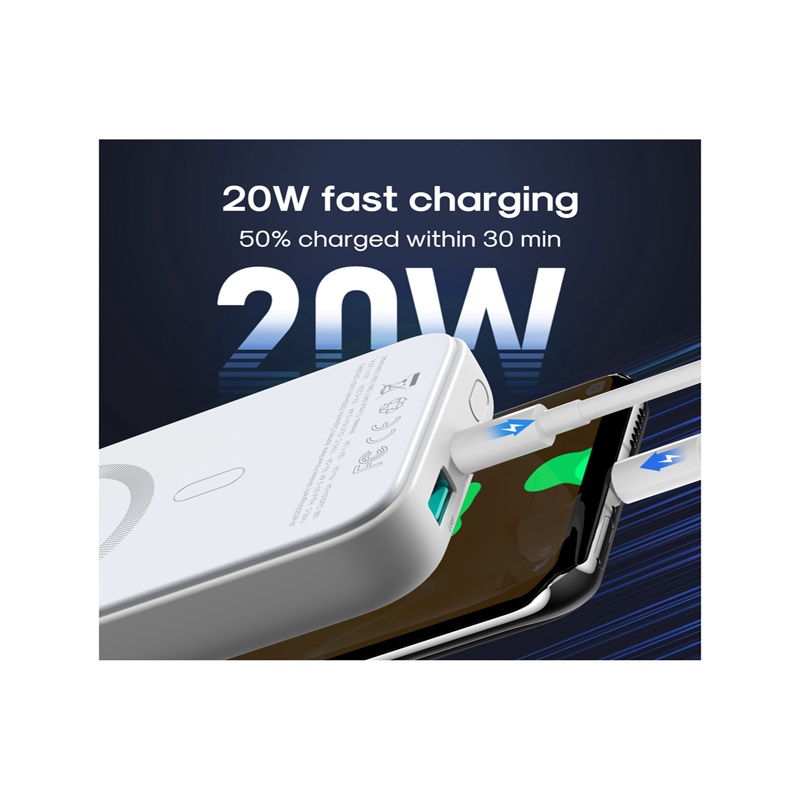 Picture of JOYROOM JR-W020 Mini Power Bank 10000mAh 1 Input 3 Output with Magnetic Wireless MagSafe 20W PD Fast Charging