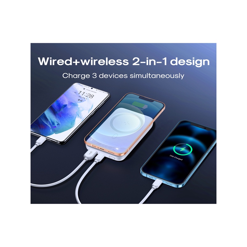 Picture of JOYROOM JR-W020 Mini Power Bank 10000mAh 1 Input 3 Output with Magnetic Wireless MagSafe 20W PD Fast Charging