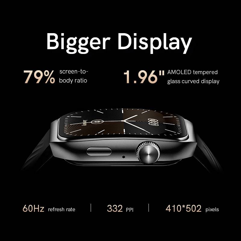 Picture of QCY GS2 Smart Watch 1.96 inch Amoled 60Hz High Resolution Display Bluetooth Calling IPX8 Waterproof 24 Hours Heart Rate Monitor SPO2 Sensor 100+ Sports Modes Smartwatch for Men and Women