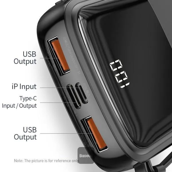 Picture of Baseus Qpow Digital Display 3A Powerbank 10000mAh Type-C Cable Fast Charging Portable Travel Battery Power Bank