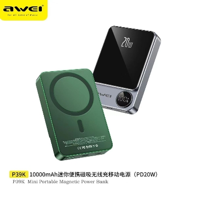 Picture of AWEI P39K 15W Wireless Magnetic 10000mAh Power Bank 22.5W 5A PD 20W Super Fast Charging with Digital Display
