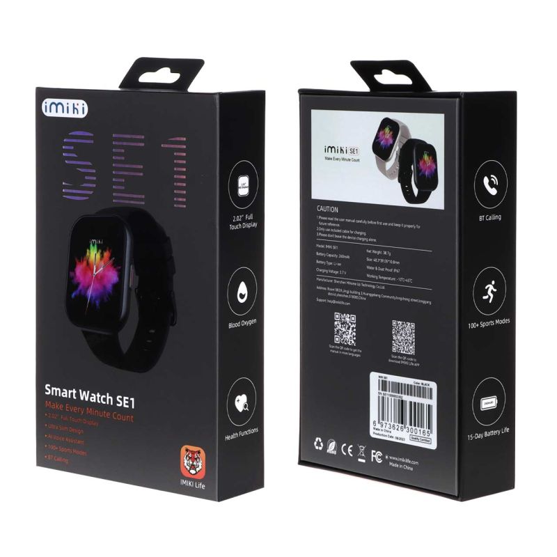 Picture of Imilab Imiki SE1 Smart Watch Bluetooth Calling 2.02" HD Display Heart Rate Oxygen Monitor Built In Games Music Camera Control Sports Mode IP67 Waterproof Imiki Life App Smartwatch for Men and Women