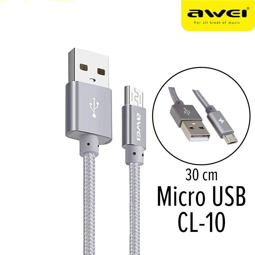 Picture of Awei CL-10 Micro USB Short Cable (30 Cm) Fast Charging Nylon Braided Cable For Powerbank