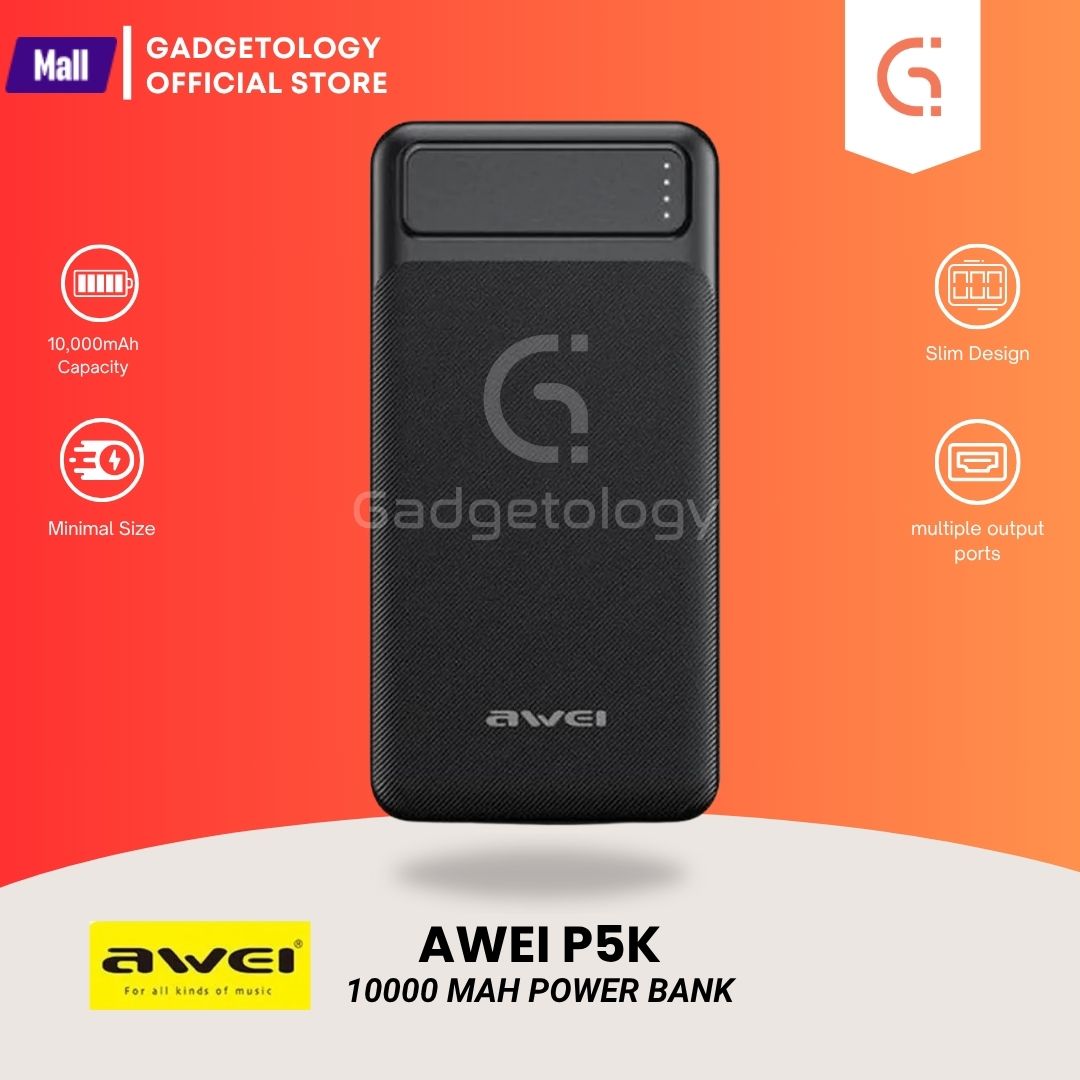 Picture of Awei P5K 10000mAh Dual USB Port Power Bank Fast Charging Micro USB and Type C Input Power Bank