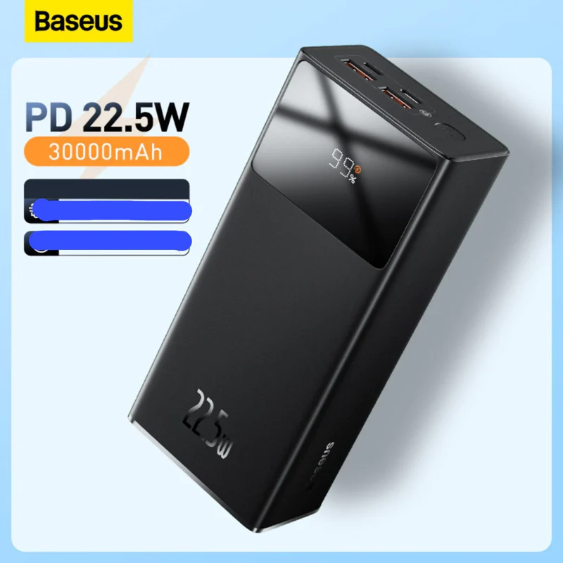 Picture of Baseus Power Bank 30000mAh 22.5W Star-Lord Digital Display Fast Charge with  USB to Type-C 3A 0.3m Black Cable