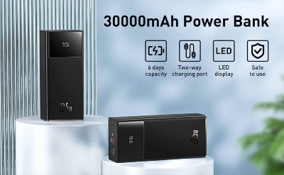 Picture of Baseus Power Bank 30000mAh 22.5W Star-Lord Digital Display Fast Charge with  USB to Type-C 3A 0.3m Black Cable