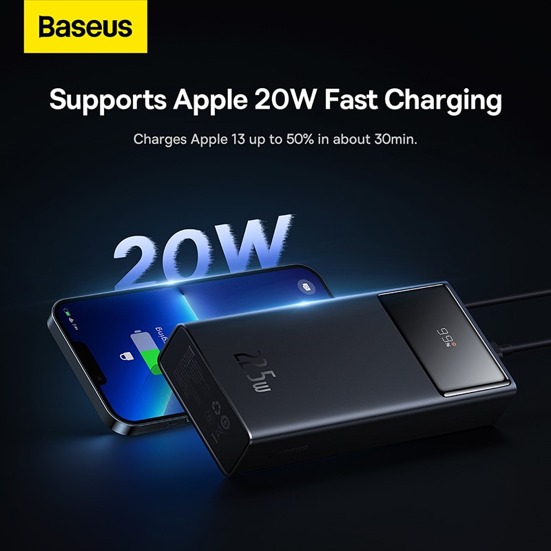 Picture of Baseus Power Bank 30000mAh 22.5W Star-Lord Digital Display Fast Charge with  USB to Type-C 3A 0.3m Black Cable