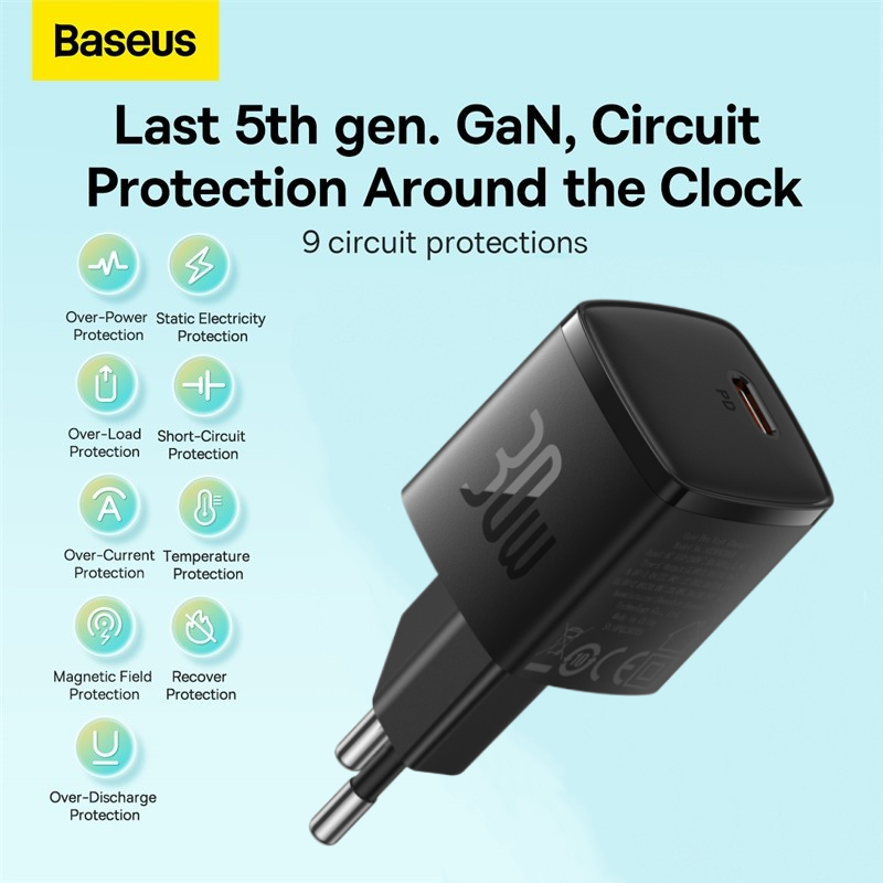 Picture of Baseus 30W GaN5 Type C Fast Charging Charger for iPhone 14 pro max SAMSUNG S22 Huawei Xiaomi Realme EU