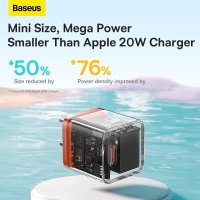 Picture of Baseus Mini GaN5 20W Fast Charger For iPhone Samsung OPPO Vivo Xiaomi Realme Type C Charger Quick Charge 4.0 QC 3.0 For iPhone Android