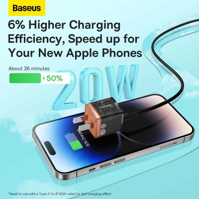 Picture of Baseus Mini GaN5 20W Fast Charger For iPhone Samsung OPPO Vivo Xiaomi Realme Type C Charger Quick Charge 4.0 QC 3.0 For iPhone Android