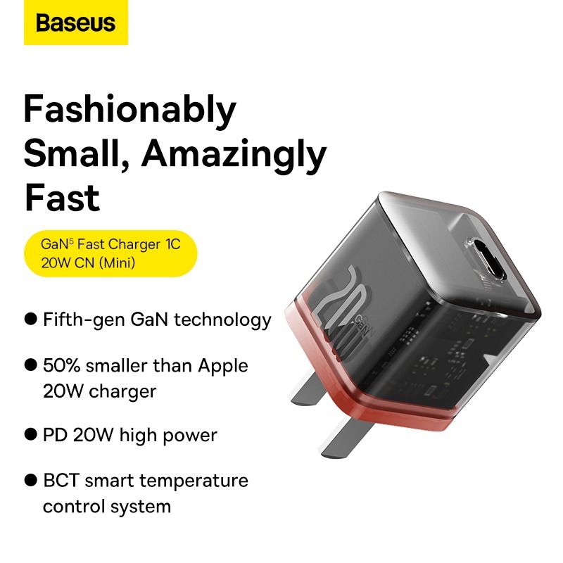 Picture of Baseus Mini GaN5 20W Fast Charger For iPhone Samsung OPPO Vivo Xiaomi Realme Type C Charger Quick Charge 4.0 QC 3.0 For iPhone Android