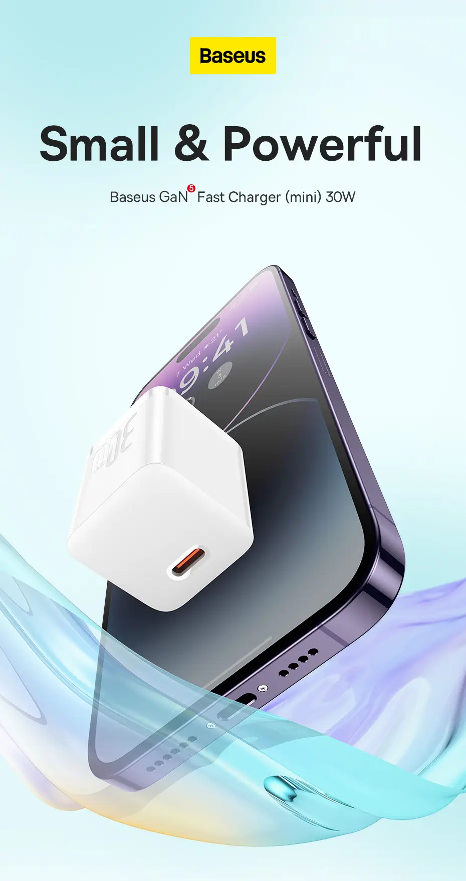 Picture of Baseus Mini GaN5 30W Fast Charger For iPhone 14 13 12 11 Pro Max USB Type C Charger Quick Charge 4.0 QC 3.0 For Samsung Xiaomi Phone