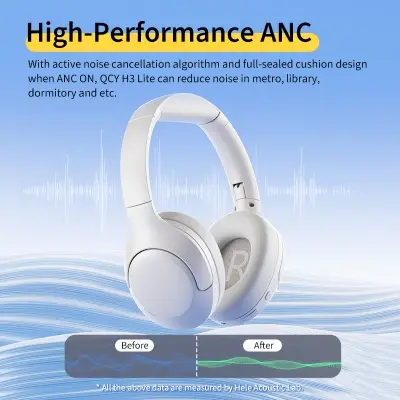 Picture of QCY H3 Lite ANC Wireless Headphones Bluetooth 5.3 Active Noise Cancelling Over Ear Headset 40mm Driver HiFi Sound Earphones