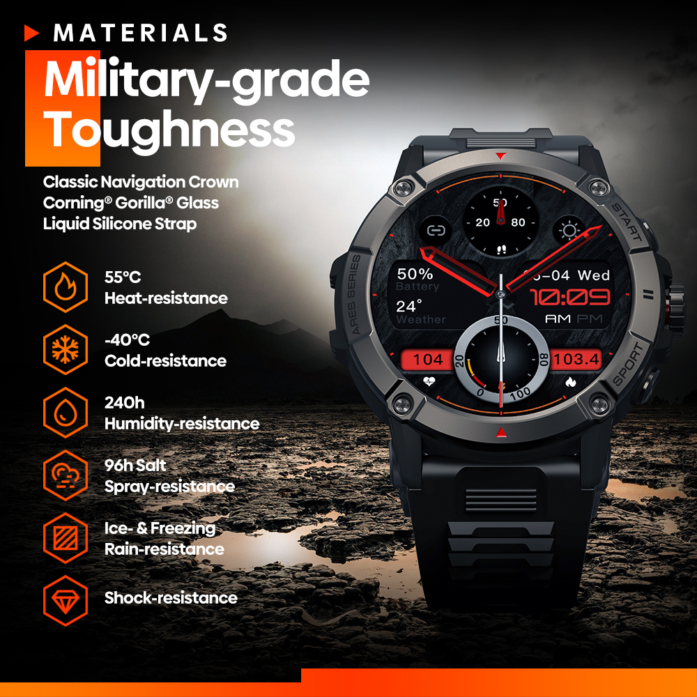 Picture of Zeblaze Ares 3 Smart Watch Rugged Voice Calling Military Grade Tests IP68 Waterproof Compass 100+ Sports Modes Sport Smartwatch