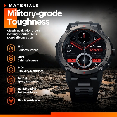 Picture of Zeblaze Ares 3 Smart Watch Rugged Voice Calling Military Grade Tests IP68 Waterproof Compass 100+ Sports Modes Sport Smartwatch