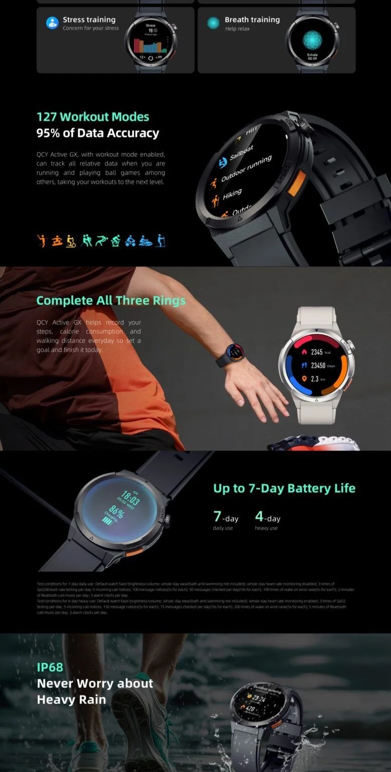 Picture of QCY Active GX Smartwatch, AOD AMOLED Display, Bluetooth Calling, Waterproof, App Connectivity, Sports Smart Watch