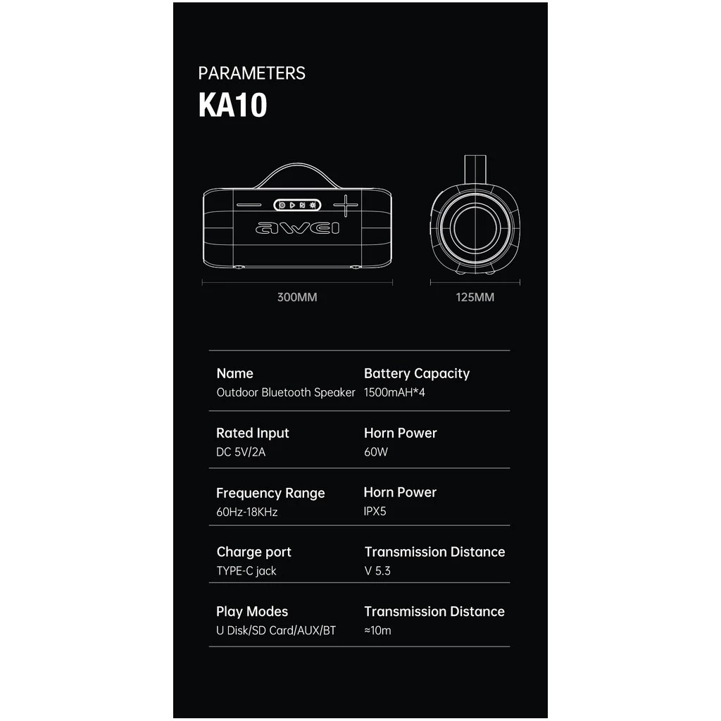 Picture of Awei KA10 Wireless Bluetooth Speaker RGB Outdoor Speaker Bass 60W BT 5.3 Portable Speaker