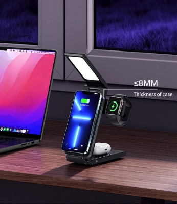 Picture of USAMS US-CD181 3-IN-1 FOLDABLE WIRELESS CHARGING STATION / LAMP - BLACK