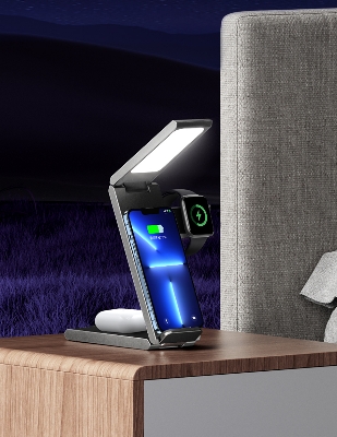 Picture of USAMS US-CD181 3-IN-1 FOLDABLE WIRELESS CHARGING STATION / LAMP - BLACK