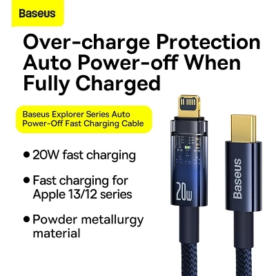 Picture of Baseus Explorer Series Auto Power Off Type C to iiPhone 20W Fast Charging Data Cable - black