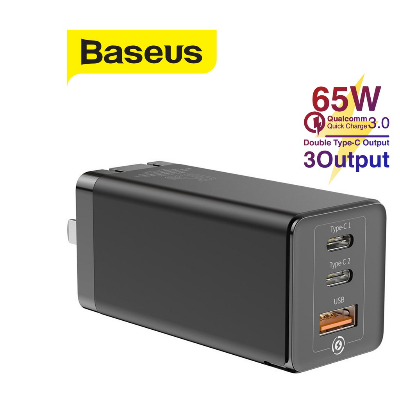 Picture of Baseus 65W GaN Charger 3 in 1 2C+U Adapter for iP 14 13 Pro Max Xmi Samsung Phones Tablets Fast Charging (100w Type-c cable included 1m)