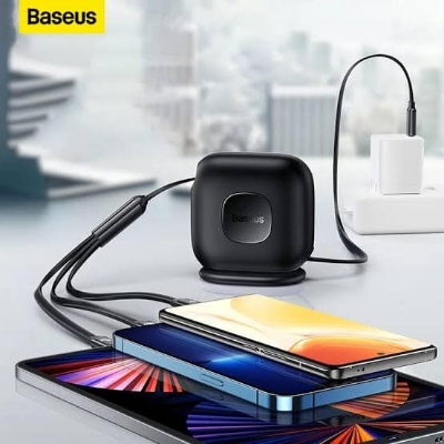 Picture of Baseus Cable 100W Cable Type-C to Micro Type-C Lightning Traction Series Retractable 3-in-1 Fast Charging Cable 1.7m Black