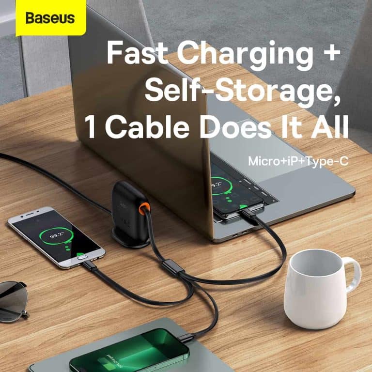 Picture of Baseus Cable 100W Cable Type-C to Micro Type-C Lightning Traction Series Retractable 3-in-1 Fast Charging Cable 1.7m Black