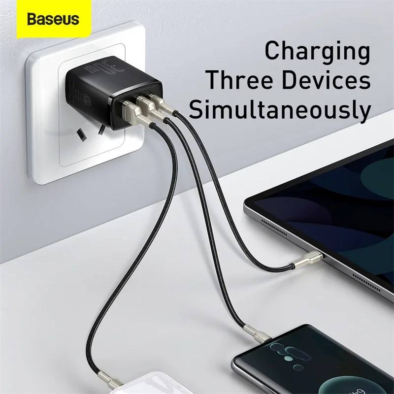 Picture of Baseus 30W USB C Quick Charger Support Type C PD Fast Charging Dual USB Port Portable Phone Charger