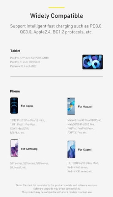 Picture of Baseus 30W USB C Quick Charger Support Type C PD Fast Charging Dual USB Port Portable Phone Charger