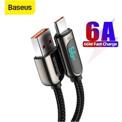 Picture of Baseus Digital Display Fast Charging Data Cable USB to Type-C 66W 1m - black