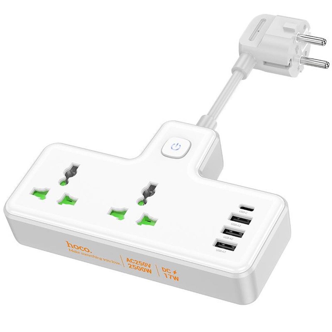 Picture of hoco AC11A Voyage 2-position Expansion Socket with USB-C+3USB Ports, Cable Length: 8.5cm, US Plug(Black)