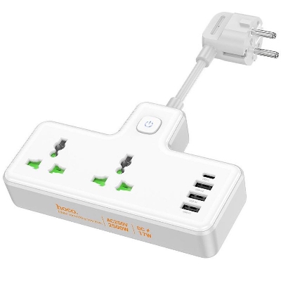 Picture of hoco AC11A Voyage 2-position Expansion Socket with USB-C+3USB Ports, Cable Length: 8.5cm, US Plug(Black)