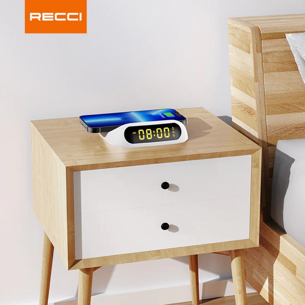 Picture of Recci RCW-22 15W Wireless Charger with Digital Alarm Clock - White