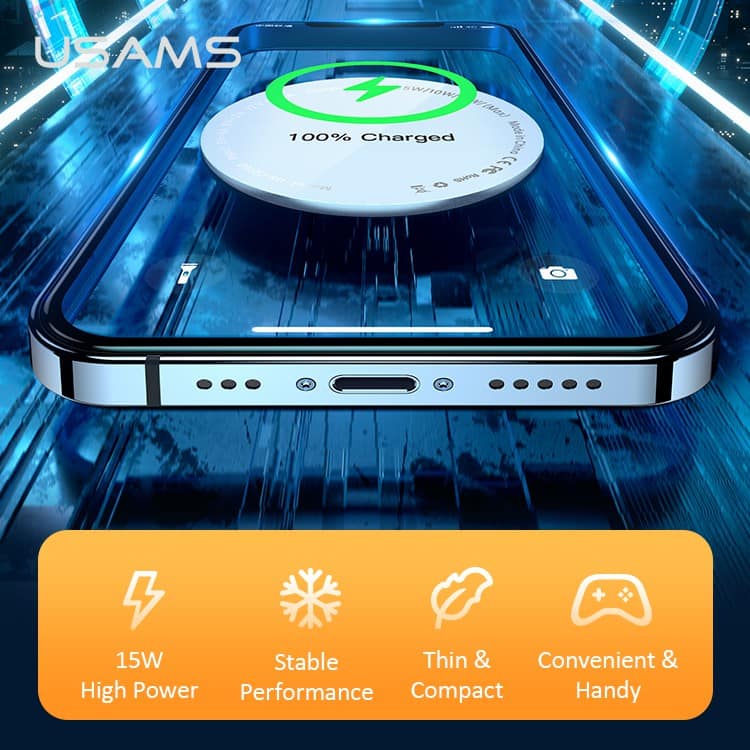Picture of USAMS US-CD160 W2 ALLOY SUPER-THIN MAGNETIC FAST WIRELESS CHARGER FOR IPHONE 12 & 13 &14 Series