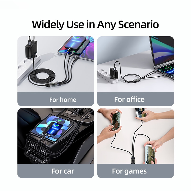 Picture of USAMS US-SJ600 U83 1.2m USB-C to Lightning / Type-C / Micro 3-in-1 Transparent Digital Display PD 100W Fast Charging Data Cable