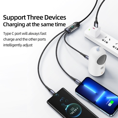 Picture of USAMS US-SJ600 U83 1.2m USB-C to Lightning / Type-C / Micro 3-in-1 Transparent Digital Display PD 100W Fast Charging Data Cable