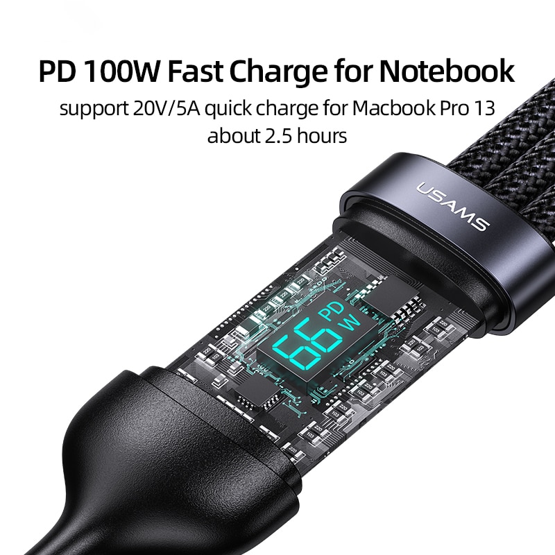 Picture of USAMS US-SJ600 U83 1.2m USB-C to Lightning / Type-C / Micro 3-in-1 Transparent Digital Display PD 100W Fast Charging Data Cable