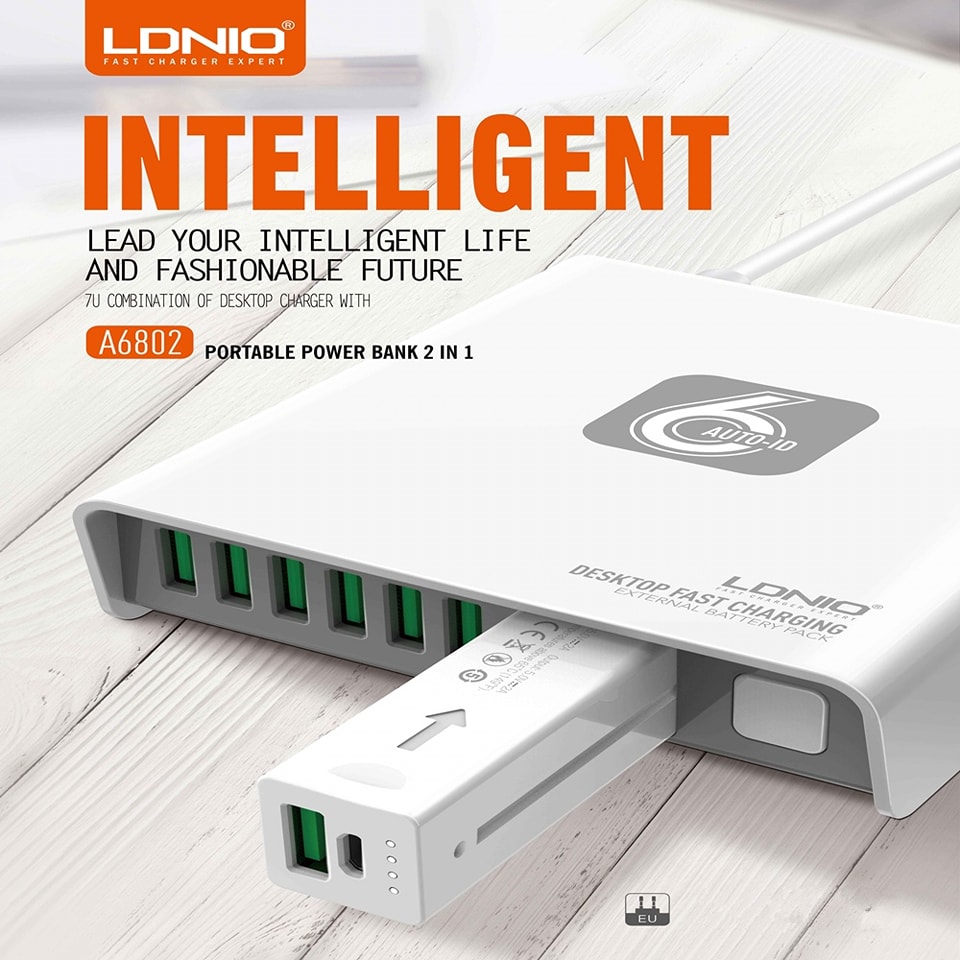 Picture of LDNIO A6802 Box Magical 6 USB Ports 40W Charger with 2600mAh Power Bank