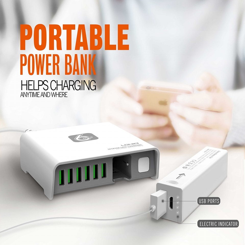 Picture of LDNIO A6802 Box Magical 6 USB Ports 40W Charger with 2600mAh Power Bank