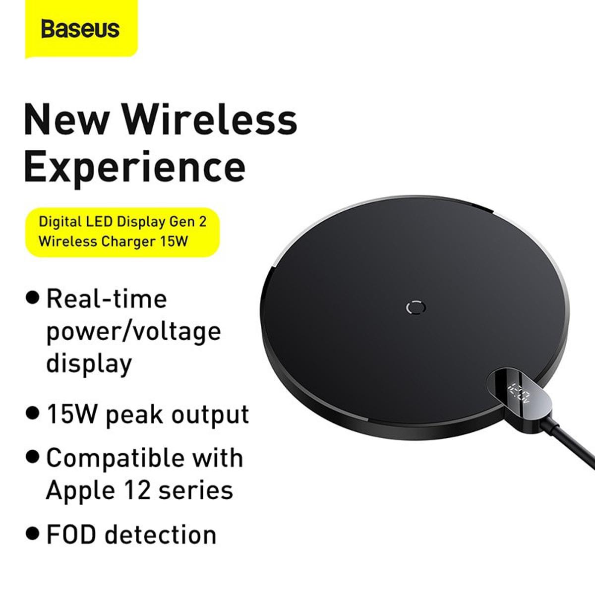 Picture of Baseus 15W Digital LED Display Gen 2 Wireless Charger With 1.5 m charge cable Supports Samsung S21 S20 Huawei P50 Pro For iiPhone 12.13