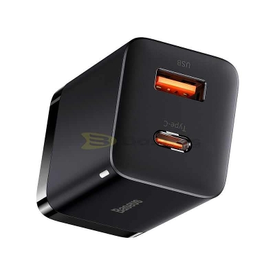 Picture of BASEUS Super Si Pro Type-C + USB Dual Port Quick Charger 30W Fast Charging Block - black