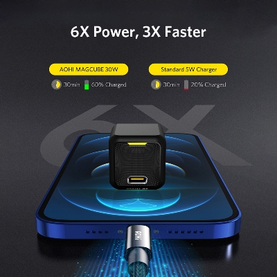 Picture of AOHI MAGCUBE 30W PD Fast Charger with USB-C to USB-C Cable
