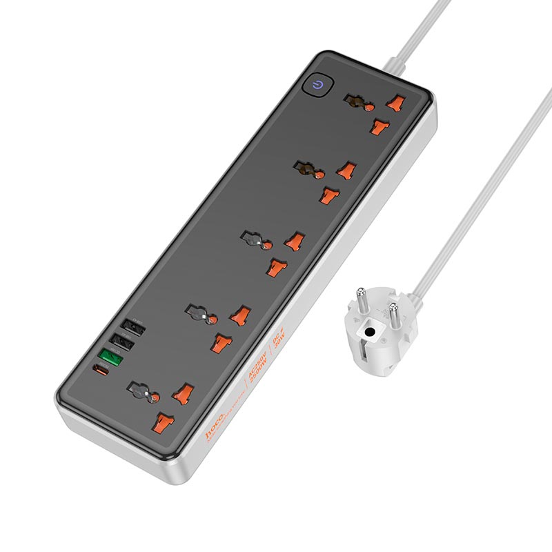 Picture of Hoco AC14A PD 30W Rico 5-Position Power Strip 3 USB 1 USB C Multifunctional Fireproof Safety Socket Multiplug Leads & Adapters - Black