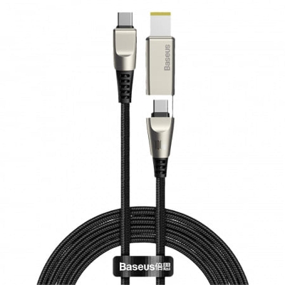 Picture of Baseus Flash Series One-For-Two Fast Charging Data Cable With Square Head Type-C To C+DC 100W 2m Black (CA1T2-B01)