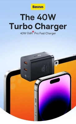 Picture of Baseus 40W GaN5 Pro Fast Charger Low Temperature Charging for iPhone 14 13 12 11 Pro Max Type C Charger Samsung Macbook iPad