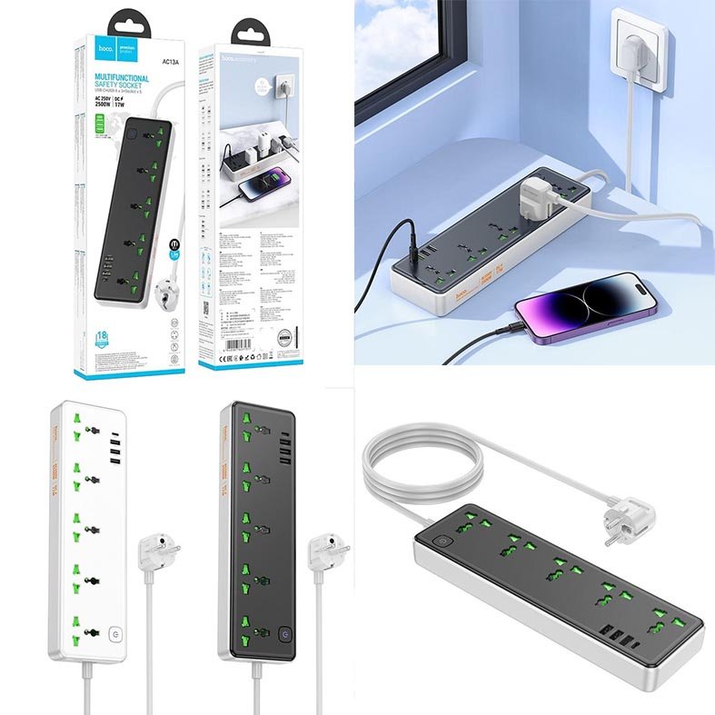 Picture of HOCO AC13A Talento 5-Position Socket (1C3A) (EU) – Black Color