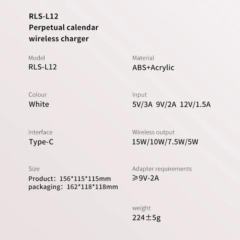 Picture of Recci RLS-L12 Perpetual Calendar Wireless Charger With Lamp - White