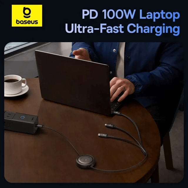 Picture of Baseus 100W Free2Draw Retractable Crystal Fast Charging Data Cable USB to M+L+C