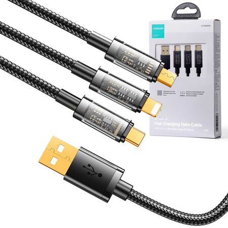Picture of JOYROOM S-1T3015A5 1.2m 3.5A 3 in 1 USB to 8Pin + Type-C + Micro USB Fast Charging Data Cable(Black)