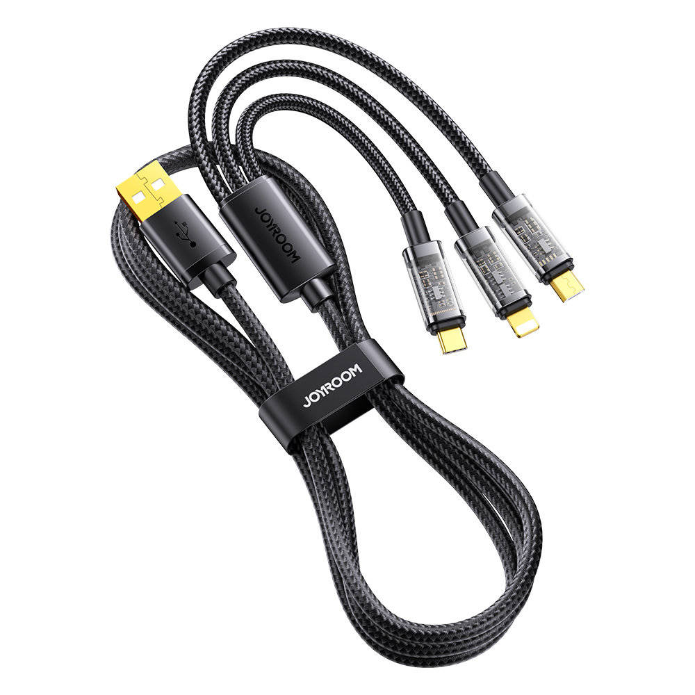 Picture of JOYROOM S-1T3015A5 1.2m 3.5A 3 in 1 USB to 8Pin + Type-C + Micro USB Fast Charging Data Cable(Black)